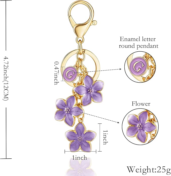 XGALBLA White/Pink/Black Big Cute Flower Initial Letter Keychain for Women, Flower Bag Charms Enameled Keychain Handbag Purse
