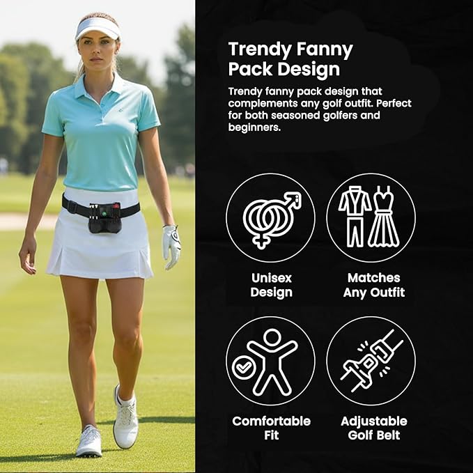 Golf Valuables Pouch Bag - Golf Balls Bag for tees, Balls, Ball Marker, Divot Repair Tool, Keys, Cards & Cash - Golf Caddy Belt Pouch for Women & Men- Golf Accessories Gift for Golfers