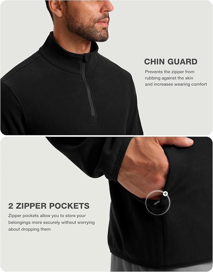 G Gradual Mens Quarter Zip Pullover Fleece with 2 Zipper Pockets Long Sleeve Golf Shirt Winter Athletic Sweater Lightweight