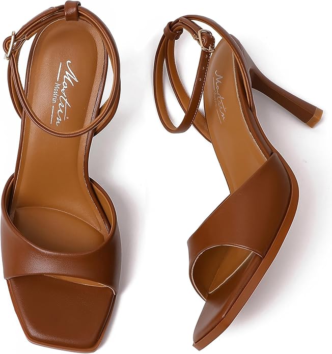 Mostrin Strappy Heels for Women Square Open Toe Lace Up Heeled Sandals Ankle Strap Sexy Stiletto High Heels for Party, Prom, Dating, Wedding