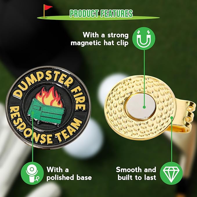 Dumpster Fire Golf Ball Marker, Dumpster Fire Response Team Magnetic Ball Marker Hat Clip, Everything is Fine Golf Accessories for Men and Women Golf Lovers