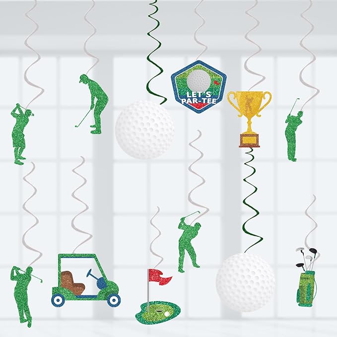 Golf Party Decorations Golf Birthday Hanging Swirls, Assembled and Ready to Use, Let's Partee Party Decor Supplies Boys Hanging Swirl Party Streamers 24pcs Golf Sports Themed Party Decor Banner