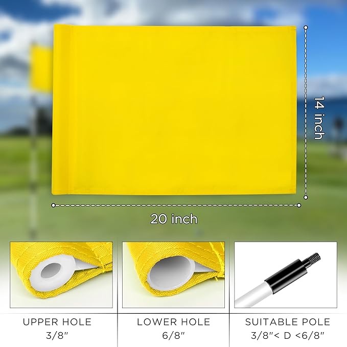 KINGTOP Golf Flag 20x14 Inch - Plain Yellow, 420D Nylon, Tube Inserted - Standard Putting Green Flags for Driving Range, Backyard Practice, Golf Courses, Country Club, 3-Pack