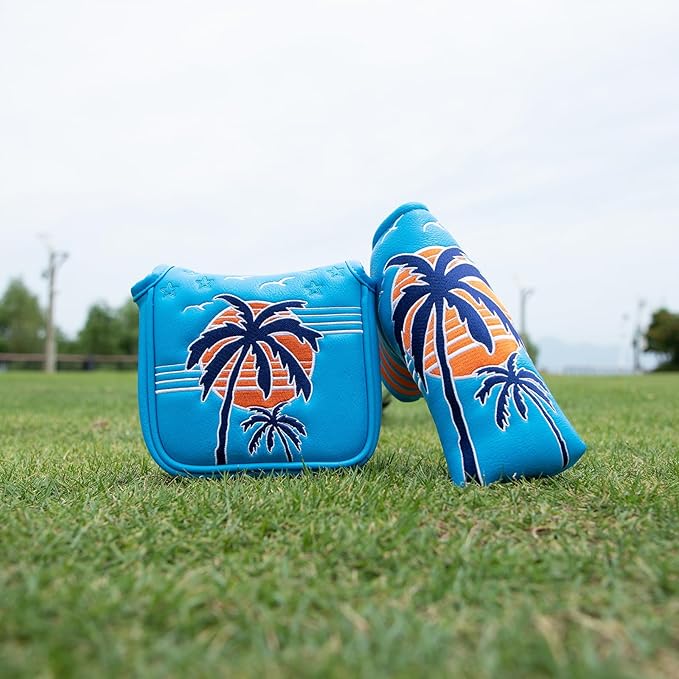 Montela Golf Club Covers Summer Coconut Tree Golf Putter Cover Driver Cover Fariway Wood Headcover Hybrid Covers Mallet Putter Headcover Blade Golf Headcover for Most Brand