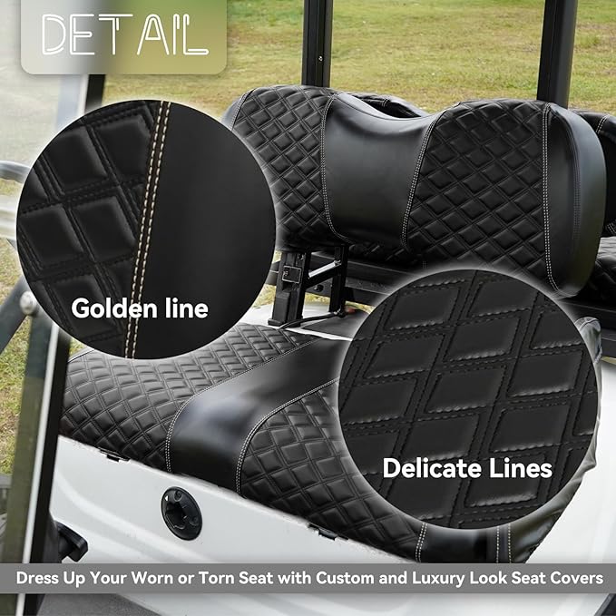 Golf Cart Seat Covers Front and Rear Waterproof and Sun Resistant Marine Grade Vinyl Leather Seat Cover Accessories for Yamaha Drive 2007-2016/Drive 2 2017+, Black(4PCS)