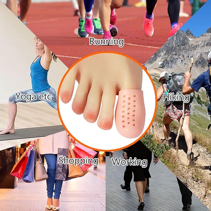 Big Toe Cap Support, Beige Breathable Toe Protector 10 Pack Toe Cover Sleeves with Holes, Provides Relief from Missing or Ingrown Toenails, Corns, Blisters, Hammer Toes, Reduce Friction (Beige)