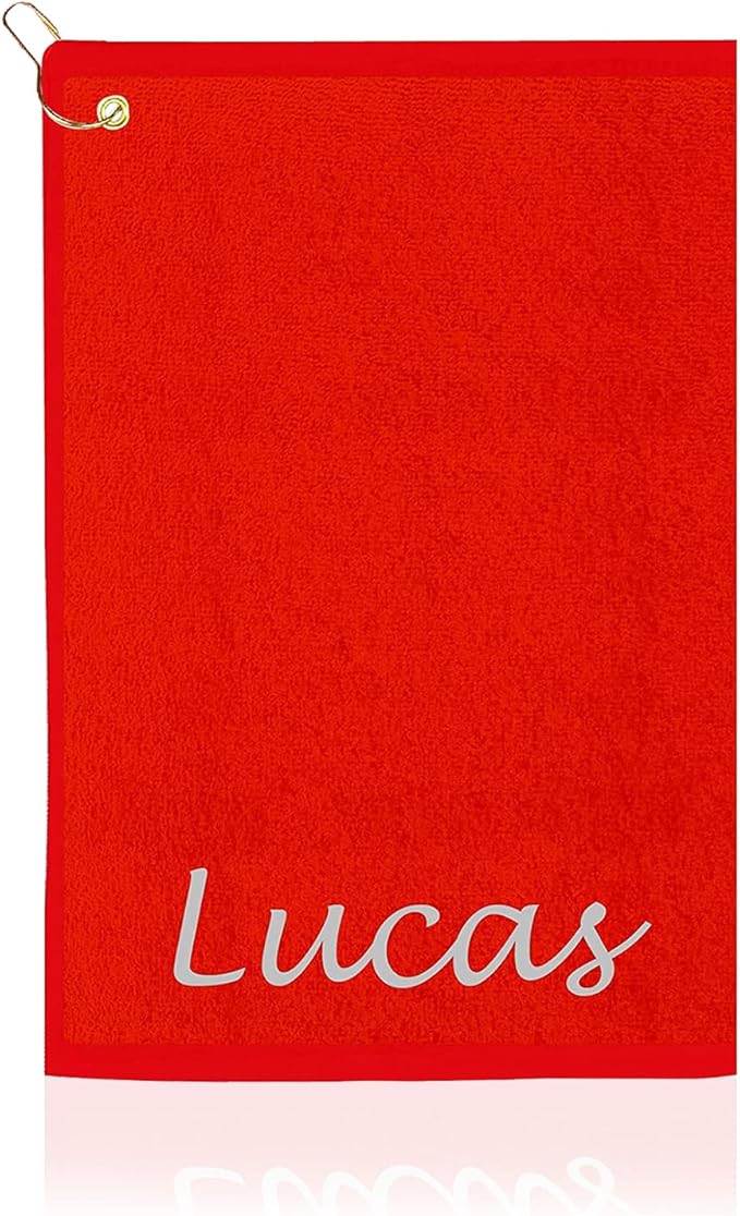 Personalized Passion Golf Towel with Embroidered Name - 16"x26" Custom Golf Towels with Clip - Soft & Highly Absorbent Plush Velour - Easily Wipes Away Sweat and Dirt - Gift for Golfers - Red