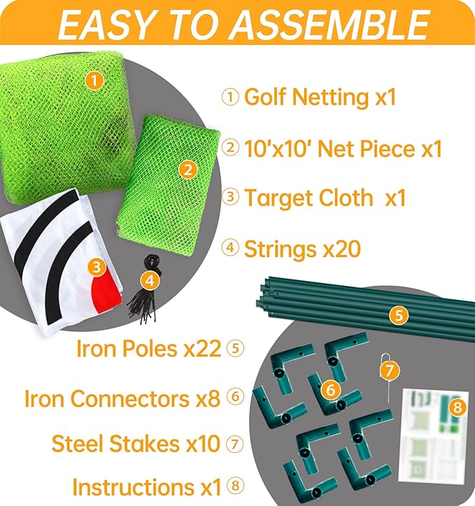 Gagalileo Golf Cage Net with Steel Frame and Target: 10X10X10FT Heavy Duty Practice Net for Backyard Driving & Indoor Driving Range Outdoor Training