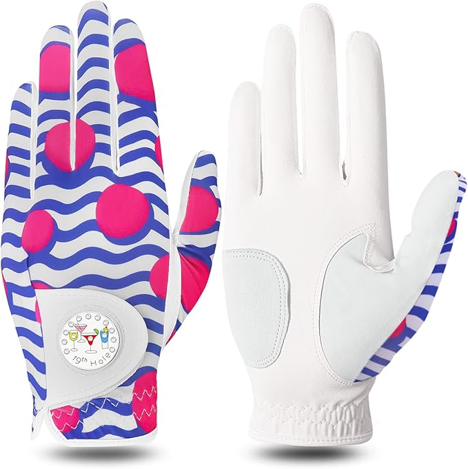 FINGER TEN Stylish Golf Gloves Women with Ball Marker 1 Pack for Left or Right Hand, Breathable Glove with Fashion Patterns for Ladies Right Left Handed Golfer