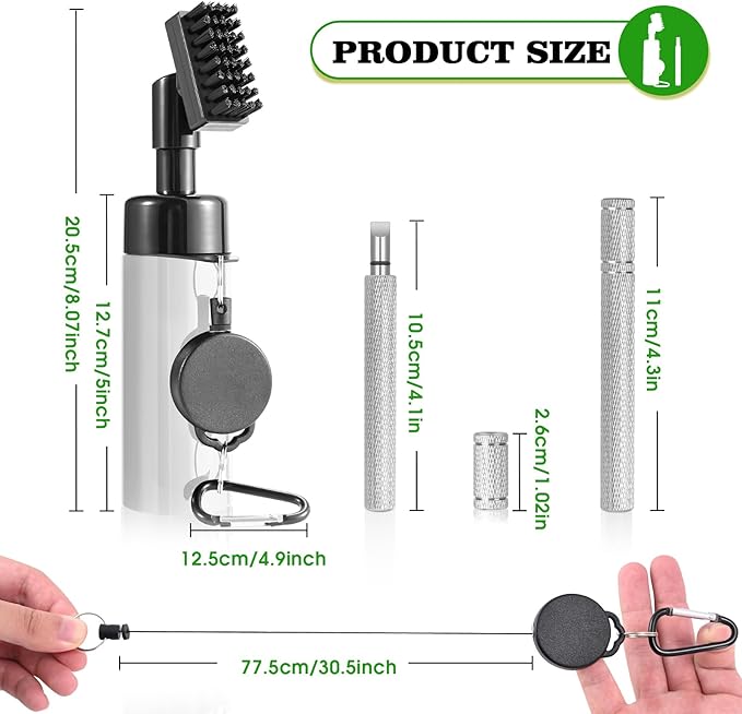 Pro Golf Club Cleaner Brush with Golf Groove Sharpener Tool Suitable for U & V-Grooves 8 Inches Golf Water Brush with Retractable Clip Hold 5oz of Water Perfect Golf Accessories for Men/Women