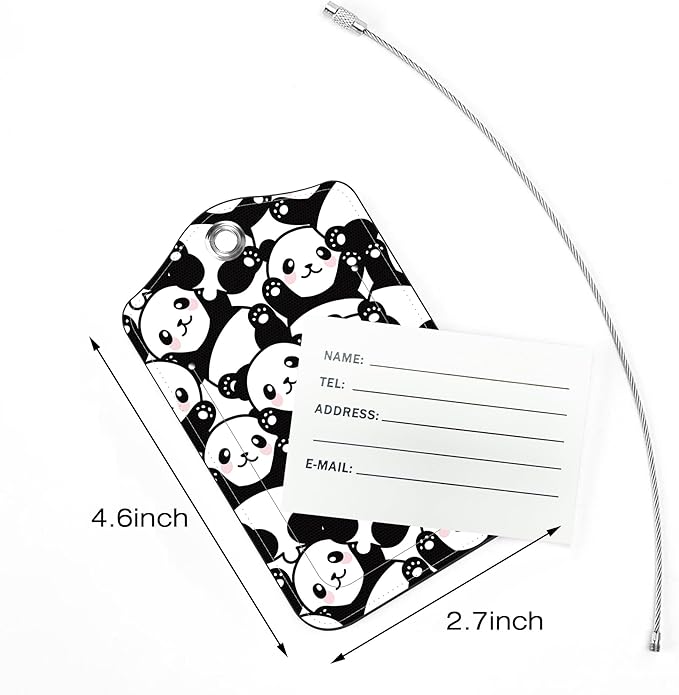 2 Pack Luggage Tags for Suitcase,Cute Panda PU Leather Luggage Tags with Privacy Cover Name Address Labels and Steel Ring,Creative Travel Accessories for Men and Women