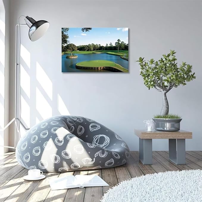 USA Golf Course Wall Art TPC Sawgrass Golf Course Pictures Prints Golf Wall Decor for Living Room Bedroom Home Decorations Golf Canvas Framed Artwork Ready to Hang(18''H x 24''W)