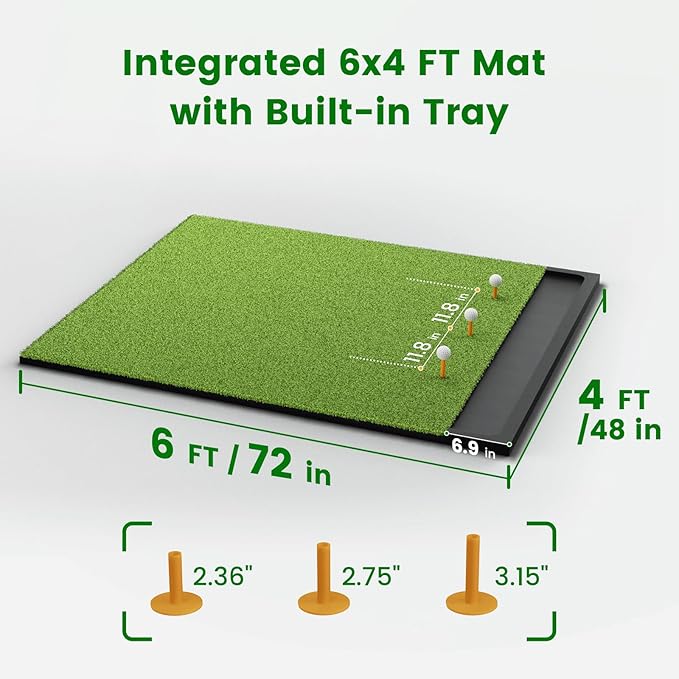 Golf Hitting Mat with Ball Tray, 5x4 / 6x4 ft, 26mm / 31mm Thick, Pro & Elite Turf with Swing Path Line, Premium Golf Practice Mat for Indoor & Outdoor Swing, Chipping, Training
