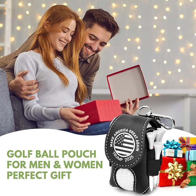 Golf Ball Bag Pouch with Golf Tee Holder Leather Golf Ball Pouch with Belt Clip Golf Ball Bag for Men and Women Storage Gift