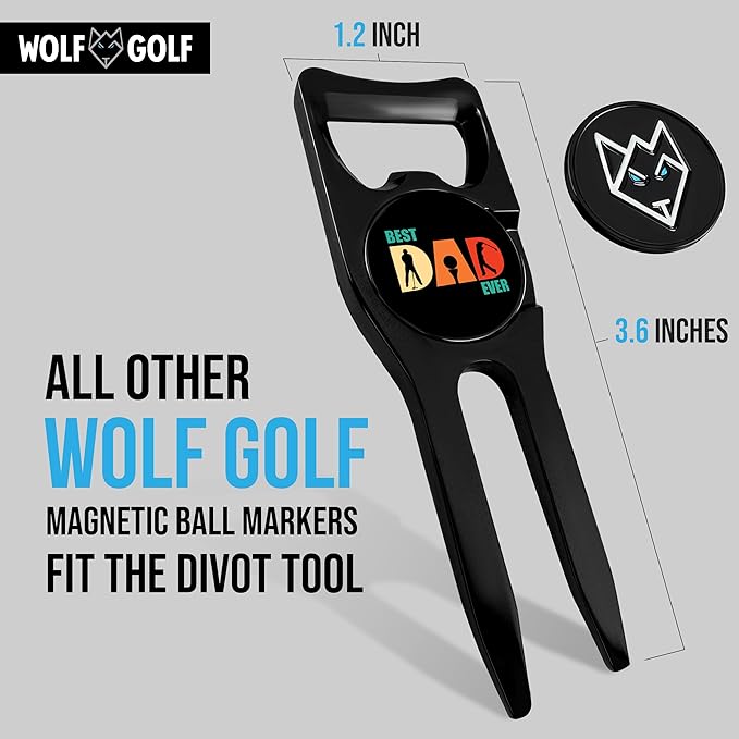 Wolf Golf Towels Divot Repair Tool | 6-in-1 Premium Divot Tool with Ball Marker | Golf Gifts for Men & Women | Golf Accessories for Men & Women
