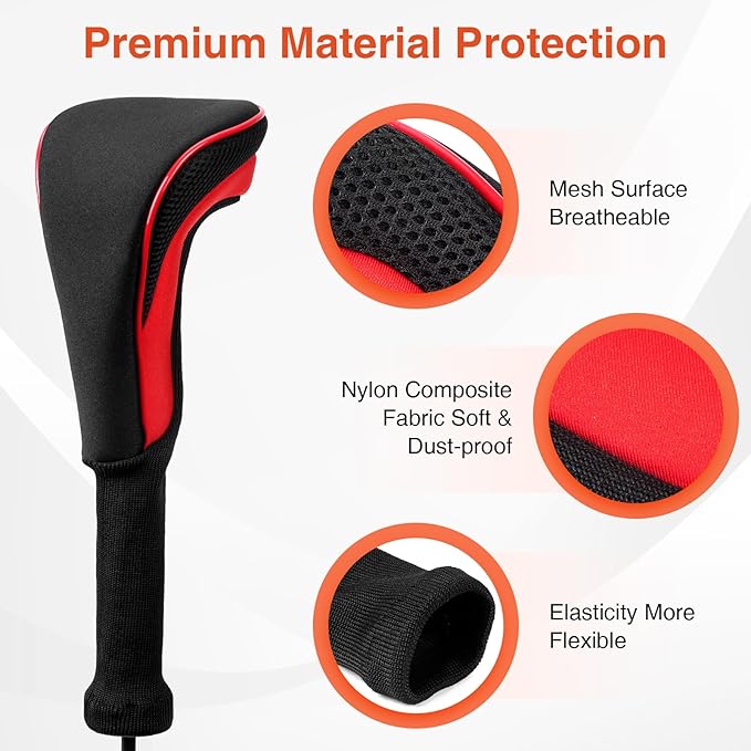 Golf Head Covers, 4pcs Golf Club Covers for Driver Fairway and Hybrid, Nylon Golf Club Head Covers for Men Women with Interchangeable Tags