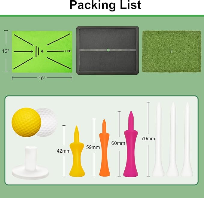 Golf Hitting Mat, with Extra Replaceable Golf Practice Mat for Swing Path Detection Batting Training 16"x12" with Tees, for Driving, Chipping, Indoor/Outdoor