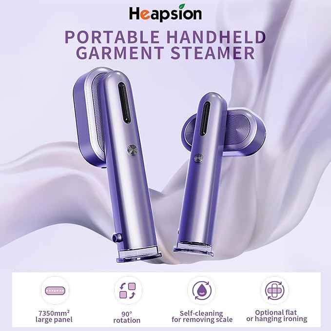 Steamer for Clothes, 2-in-1 Portable Handheld Garment Steamer & Iron with Self-Cleaning, 1200W Powerful & 30s Fast Heat-Up, Large Ceramic Panel, for Travel, Home and Office Use Mini, Purple
