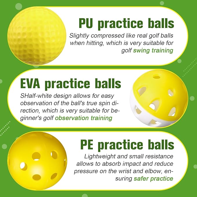 30 Pack Practice Golf Balls 42mm Rubber EVA Plastic Golf Training Ball High Visibility for Easy Tracking, Limited Flight, Hollow Airflow for Home Backyard Indoor or Outdoor