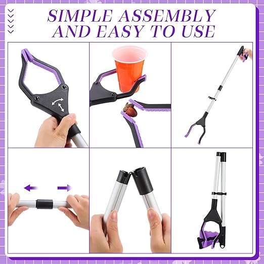 Ctosree 8 Pack 32" Trash Grabber Reacher Tool for Elderly, Foldable Litter Picker Upper, Lightweight Trash Pick up Stick, Long Handy Mobility Aids for Home Garden Arm Extension(Purple)