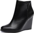 LAICIGO Womens V Cut Wedge Ankle Booties Zip-up Closed Toe Stacked Heel Faux Suede Winter Boots