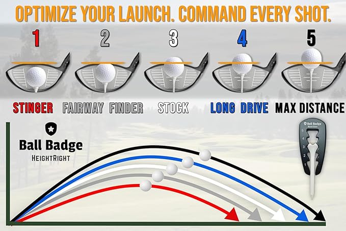 Ball Badge HeightRight Adjustable Golf Tee Height Tool – Precision Tee Height Setter for Consistent Swings, Durable Aluminum Design, Easy-to-Use Golf Training Aid