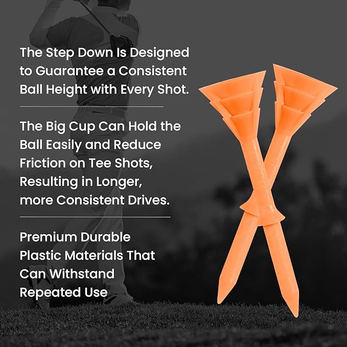 FINGER TEN Golf Tees Plastic Unbreakable 30 Tees 3 1/4 Inch and 20 More Short Tees 1 1/2 Inch with Black Golf Tee Bag, Easy to Find Value Gift Set