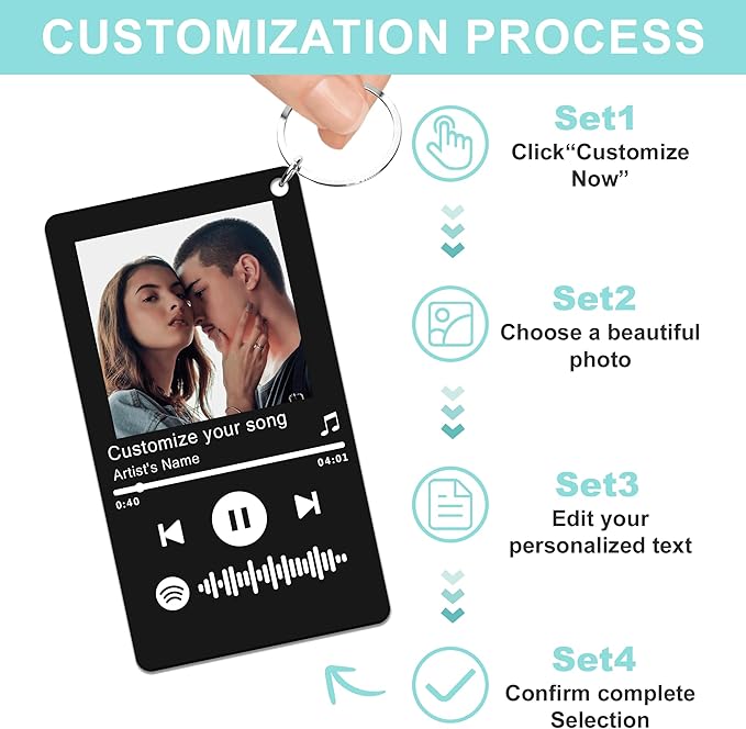 Custom Keychains with Picture Personalized Photo Logo Text Customized Key Chain for Boyfriend Dad Men Women Gifts