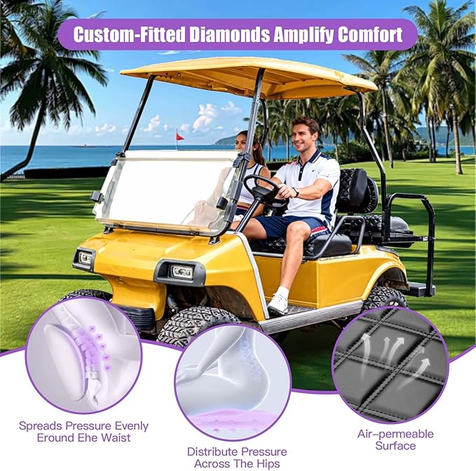 Club Car DS seat Cover, Fit for Club car DS Pre-2000，Vinyl seat Cover, Diamond Texture, Easy to Install Golf cart Accessories, no Staples Required (Black, Fit for Club car DS Pre-2000)
