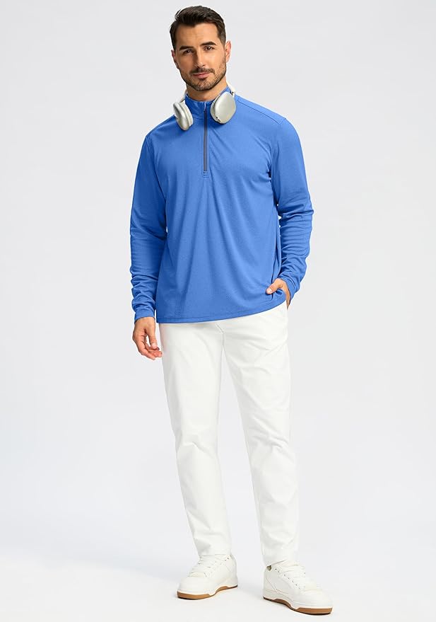 Obla Golf Quarter Zip Pullover for Men Mock Neck Sweatshirt Lightweight Sun Protection Men's Long Sleeve Golf Shirt