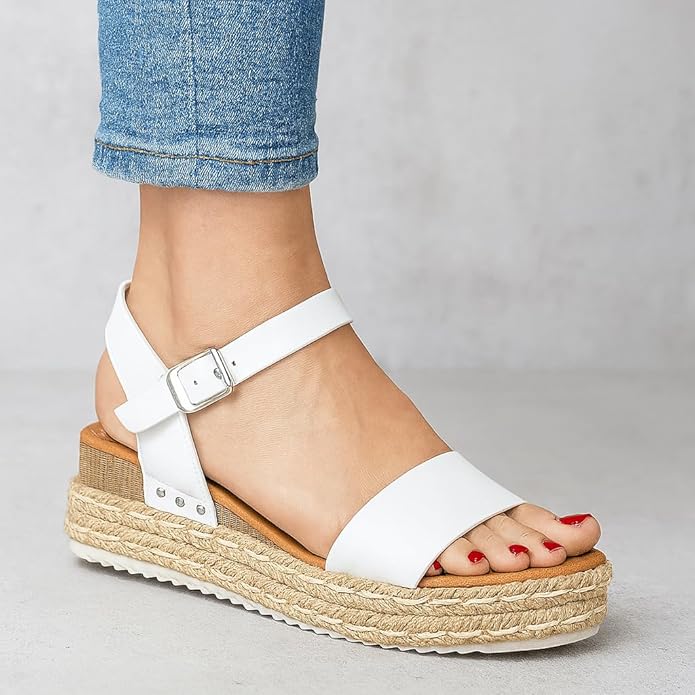 CUSHIONAIRE Melissa Espadrille Platform Sandals For Women with Adjustable Ankle Strap and Memory Foam Insole-Comfortable Womens Sandals for Summer