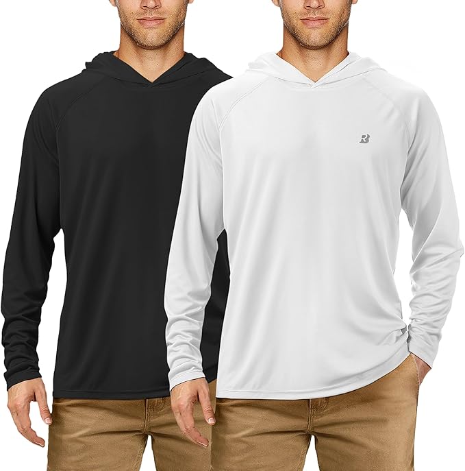 Roadbox UPF 50+ Fishing Shirts for Men, Long Sleeve UV Sun Protection Hoodie, Outdoor Hiking Running Swimming Rash Guard