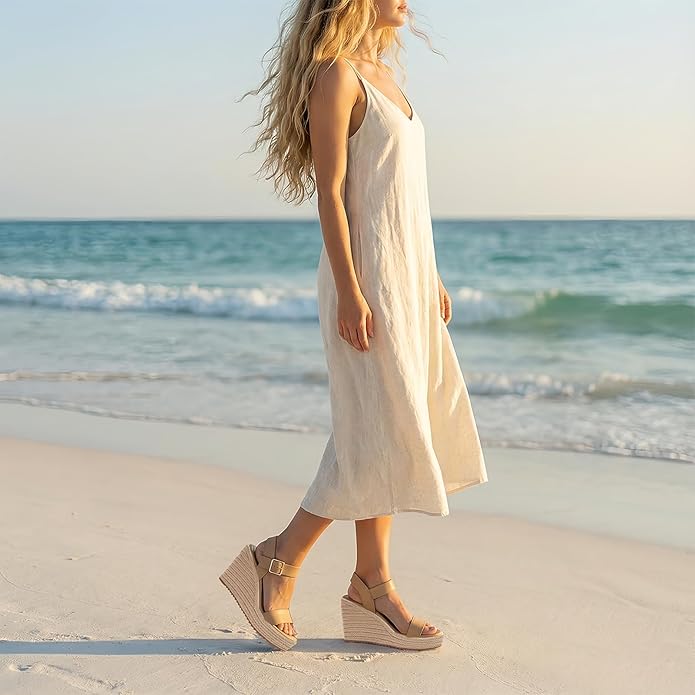 VICKI·VICKI Wedges for Women Platform Sandals Wedge Heels for Sandals Comfortable Summer Espadrille Shoes Ankle Strap&Open Toe