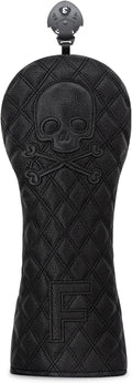 Grid Black Line Skull Golf Club Covers – Driver Headcover, Fairway Wood & Hybrid, 3 Wood Headcover, Black Skull Leather, Waterproof Easy-Clean, Universal Fit The Most Brands