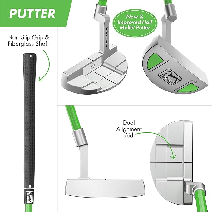 PGA Tour Youth Golf Club Set – Ages 3-5 (3’6”-4’1”) and 5-8 (4’1” - 4'8") Right and Left Handed Beginner Junior Golf Clubs with Lightweight Golf Bag, Mallet Putter, Driver by Golfgen