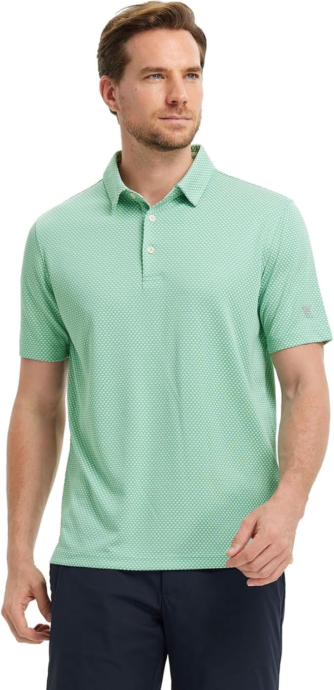 M MAELREG Golf Shirts for Men Moisture Wicking Jacquard Breathable Performance Dry Fit Collared Mens Polo Shirts Short Sleeve