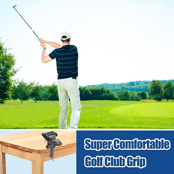 19 Total Pack Golf Grip Kit for Regripping Golf Clubs, include Portable Table 360 Swivel Vise with Rubber Clamp, Grip Removal Tool, 13 pcs Tapes Strips, Solvent Tapes, Gloves for DIY Pro Club Repair