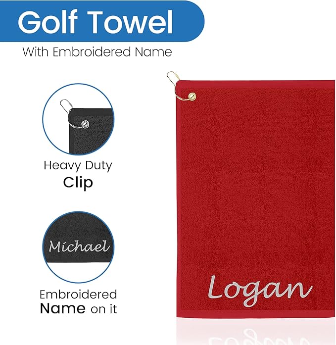 Personalized Passion Golf Towel with Embroidered Name - 16"x26" Customized Golf Towels with Clip - Soft and Highly Absorbent Plush Velour - Easily Wipes Away Sweat & Dirt - Gift for Golfers - Burgundy