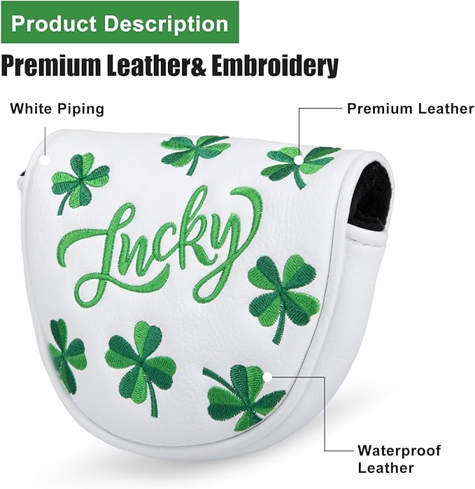 Golf Mallet Putter Cover Head Cover, Magnetic Closure Lucky Clover Design Premium Leather Golf Headcovers Golf Mallet Putter Cover Fits for OZ1 MEZZ 1 MEZZ1 MAX Putter