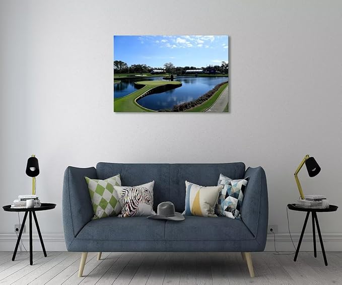 TPC Sawgrass Golf Course Wall Art for Living Room Bedroom Office Wall Decor - USA Golf Course Picture Poster Framed Artwork Canvas Prints Golf Art Ready to Hang(24''H x 36''W)