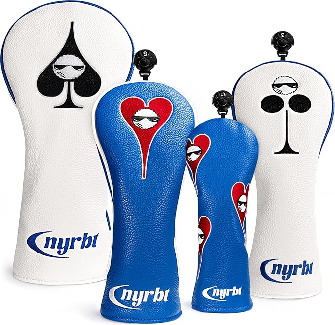 Golf Club Headcover Poker Element Embroidery Design Magnetic Closure Elegant Premium PU Leather Driver Fairway Wood Hybrid Blade Mallet Putter Cover Wood Head Cover