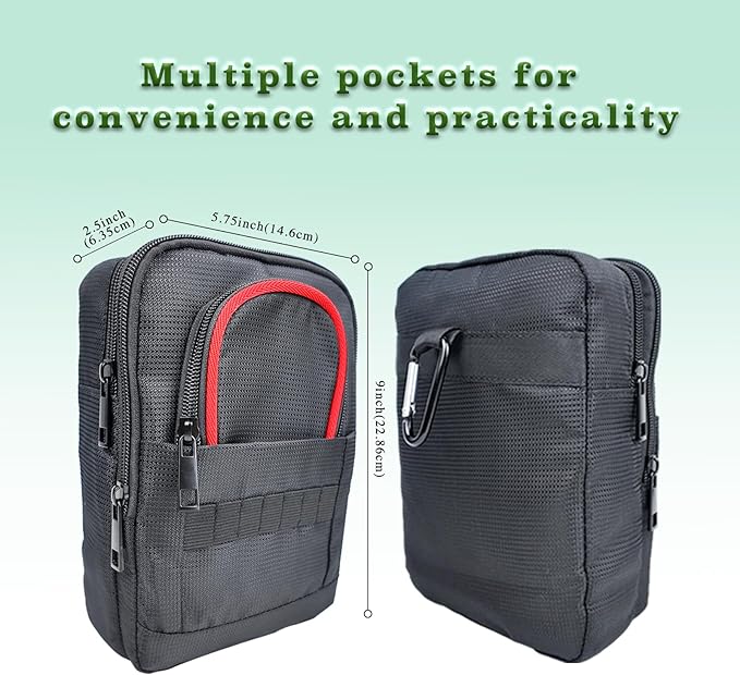 Golf Pouch Accessory Organizer, Portable Golf Valuables Bag, Zippered Multi-Pocket Storage Bag, Can Store Small Tools Such As Balls, Tees, And Rangefinder (Red Trim)