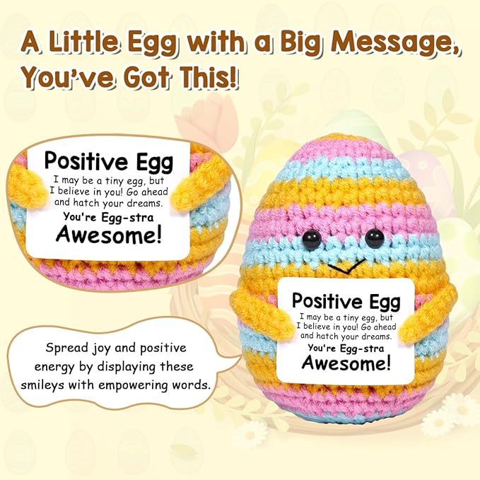 AICase Crochet Positive Egg Easter Gifts Easter Basket Stuffers Essentials Fillers Decorations Home Decor Emotional Support Nuggets Stuff Funny Cute Ideas for Girls Women Friends Birthday Pascua