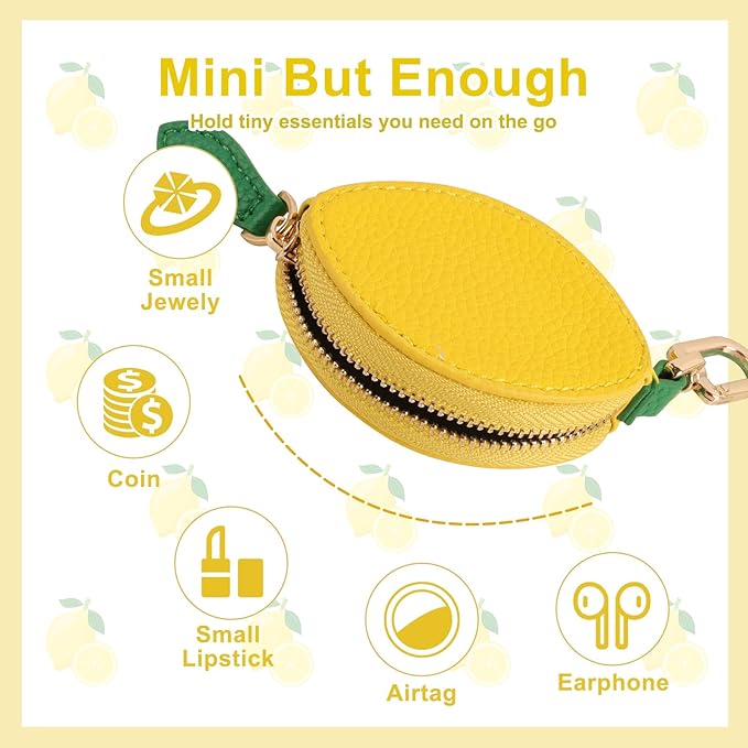 XSUIOY Orange Fruit Coin Purse Keychain Bag Charm, Mini Leather Coin Purse & Pouch Airtag Holder Keychain, Kawaii Bag Charms for Handbag, Tote, Keys, Airtag, Gifts for Girls & Women