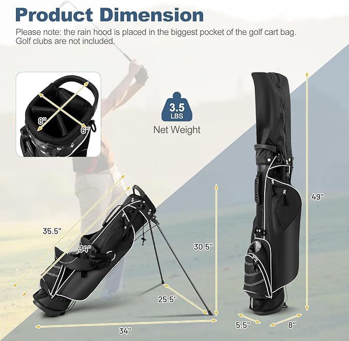 ULTIMATE Golf Stand Bag with 4-Way Top Dividers, Portable Ergonomic Golf Bag with 4 Zippered Pockets, Cooler Bag, Rain Hood and Dual Strap System, 3.5 LBS Lightweight for Men&Women