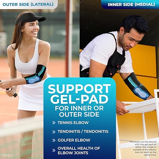 DR. BRACE® Elite Elbow Brace Support, Breathable Elbow Compression Sleeve with Gel Pad for Golfer's, Tennis Elbow & Tendonitis Treatment & Pain Relief 2024 (Black-Blue, Small)