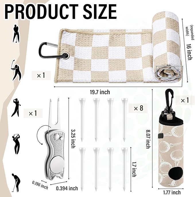 Liliful 12 Pcs Golf Accessories Kit, Include Golf Ball Bag with Hook Towel Tees Magnetic Ball Marker Divot Tool Cleaner Brush for Women Man Gifts