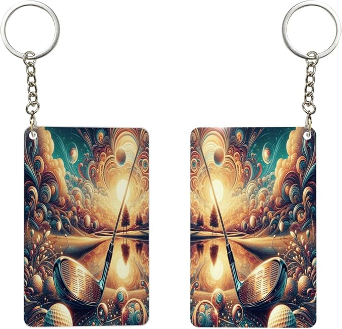 Astronaut Playing Golf Keychains Rectangular Acrylic Keychain Daily Key Ring Car Key Fob Holder 2X3 Inch