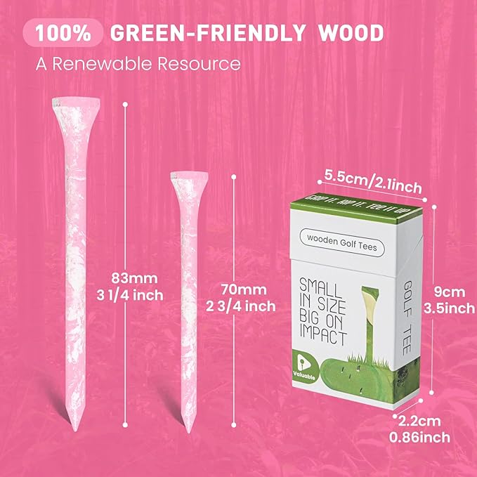 Amy Sport Colorful Golf Tees Wooden 3 1/4 2 3/4 Inch Value 18/72/180 Pack, Stylish Painted Bamboo Tees for Enhanced Visibility, Reduce Friction & More Stable Tees for Men Women