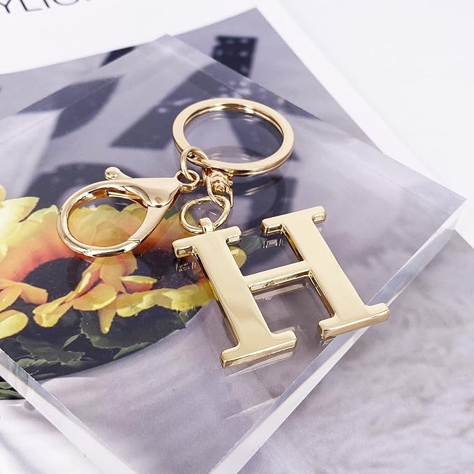 LAXPICOL Gold Letter A-Z Keychain for Women Bag Charms Purse Charms For Handbags Metal Alphabet Initial Letter Keychain